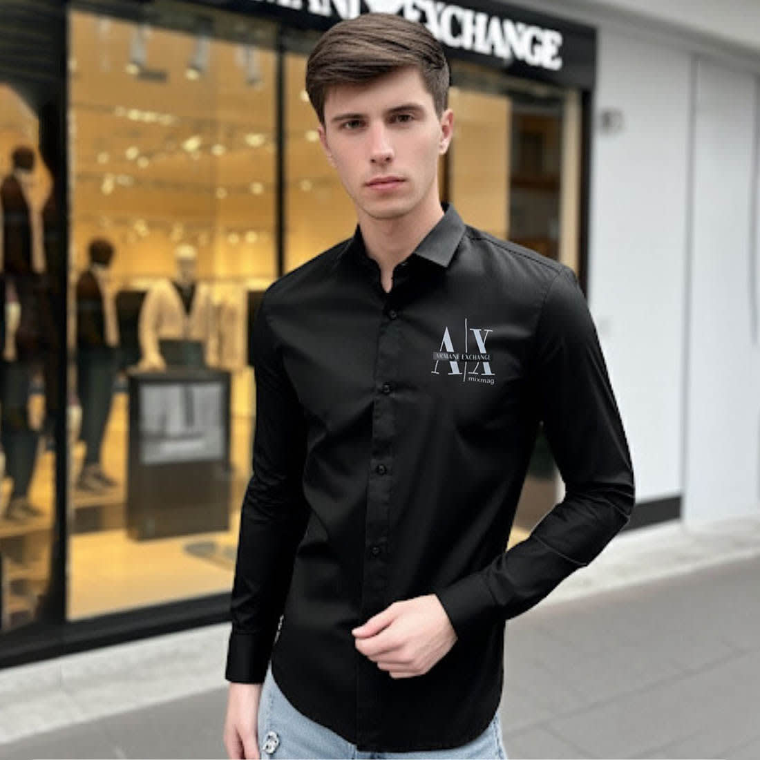 Armani Exchange Men's Mixmag Regular Fit Black Cotton Shirt-0