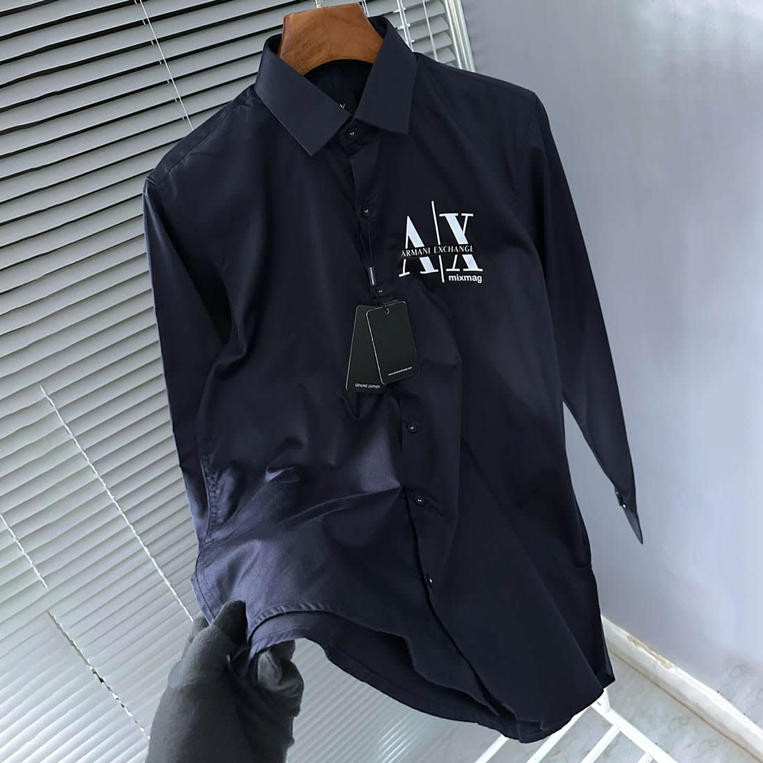 Armani Exchange Men's Mixmag Regular Fit Navy Blue Cotton Shirt-1