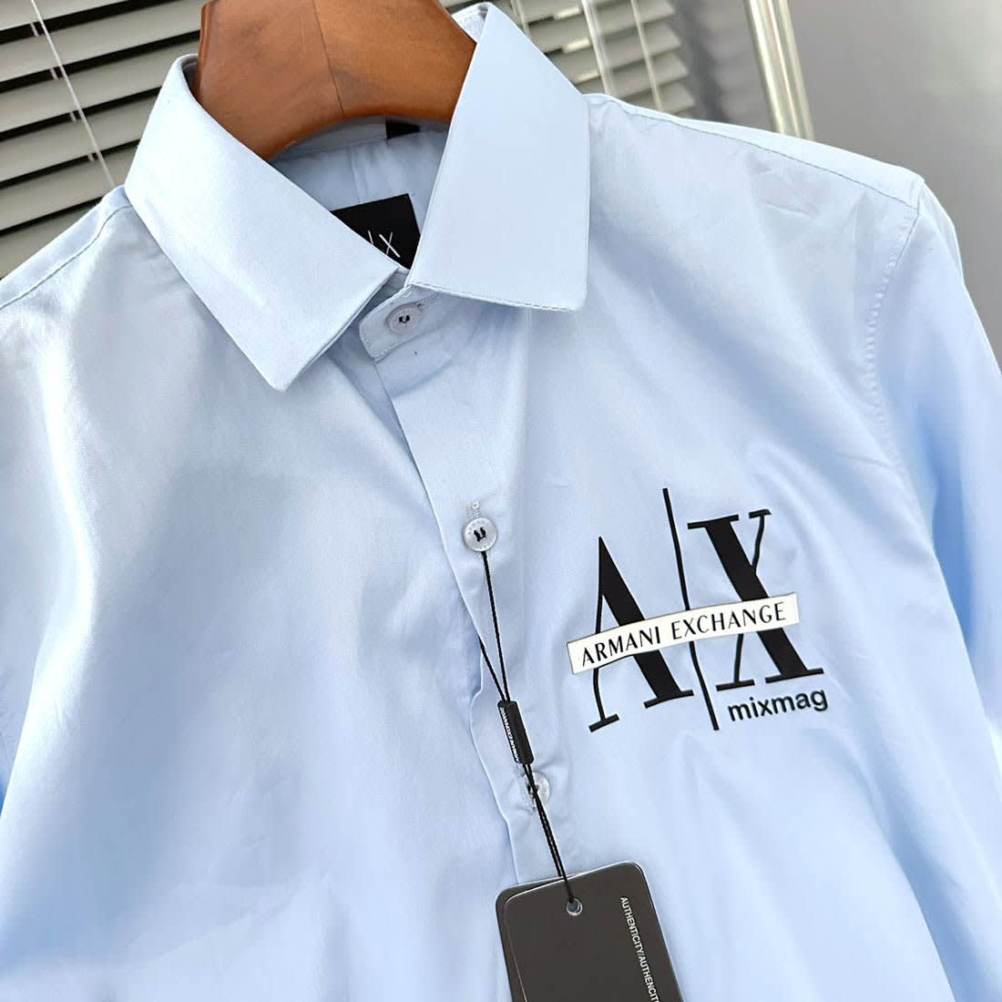 Armani Exchange Men's Mixmag Regular Fit Sky Blue Cotton Shirt-3