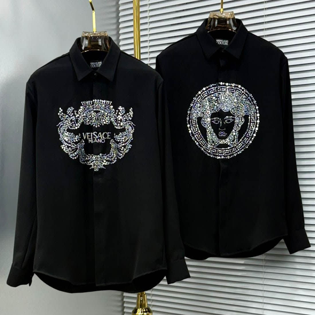 Versace Milano Couture Crystal Embellishment Black Shirt-1