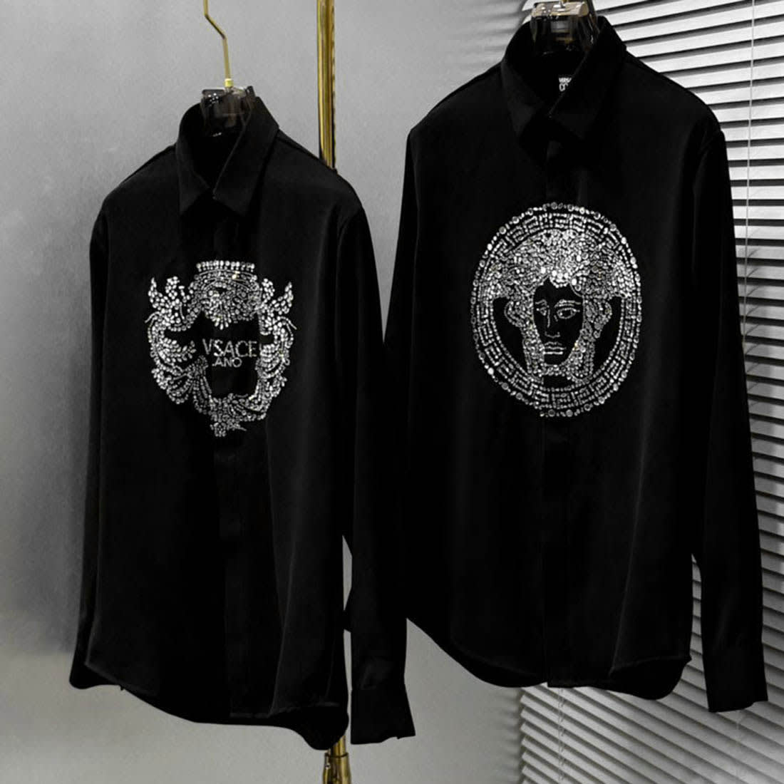 Versace Milano Couture Crystal Embellishment Black Shirt-2