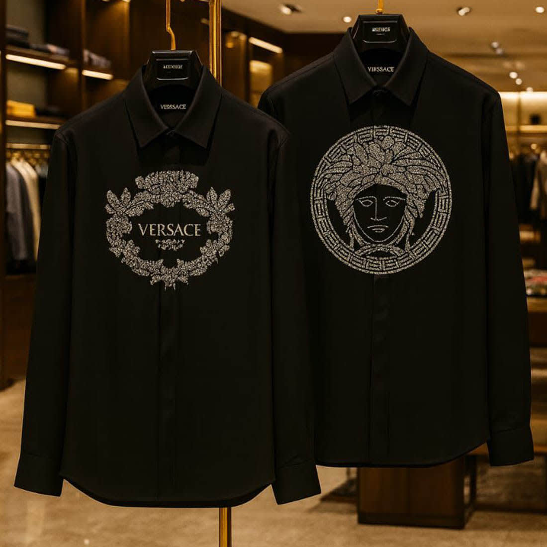 Versace Milano Couture Crystal Embellishment Black Shirt-4