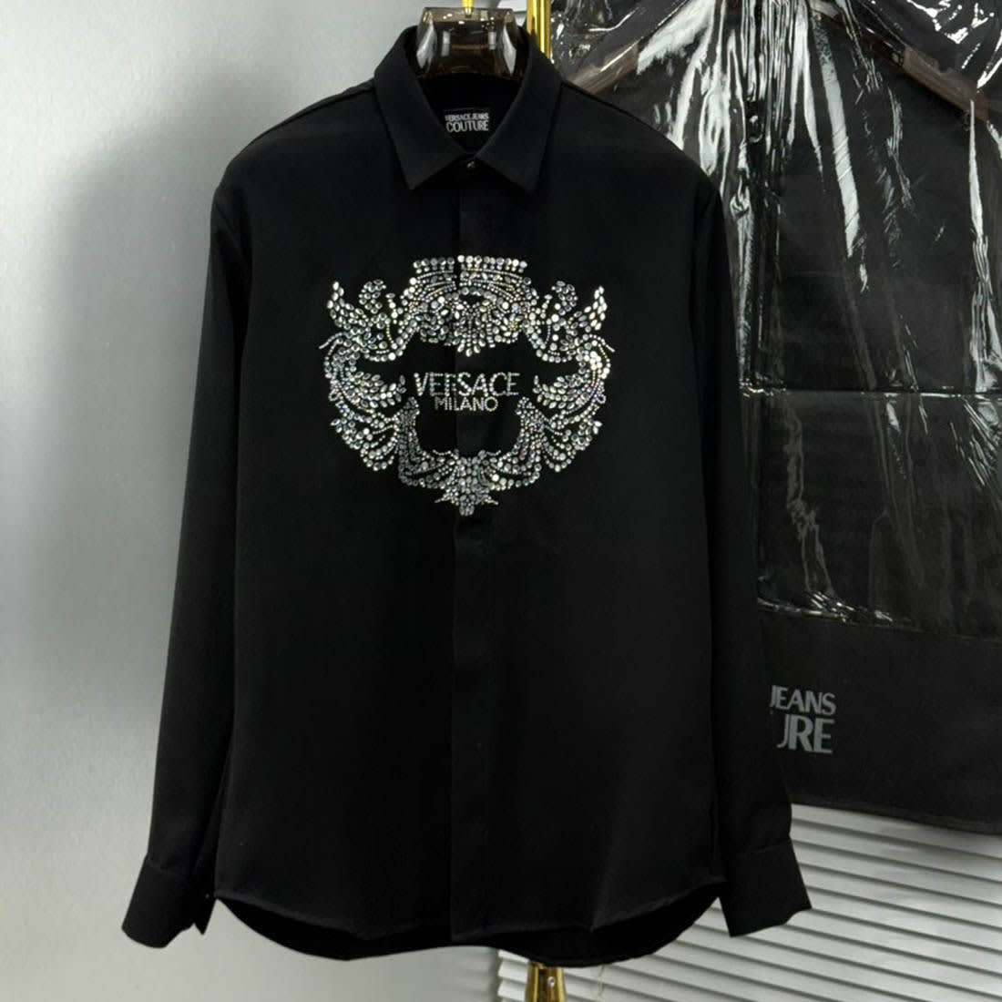 Versace Milano Couture Crystal Embellishment Black Shirt-0