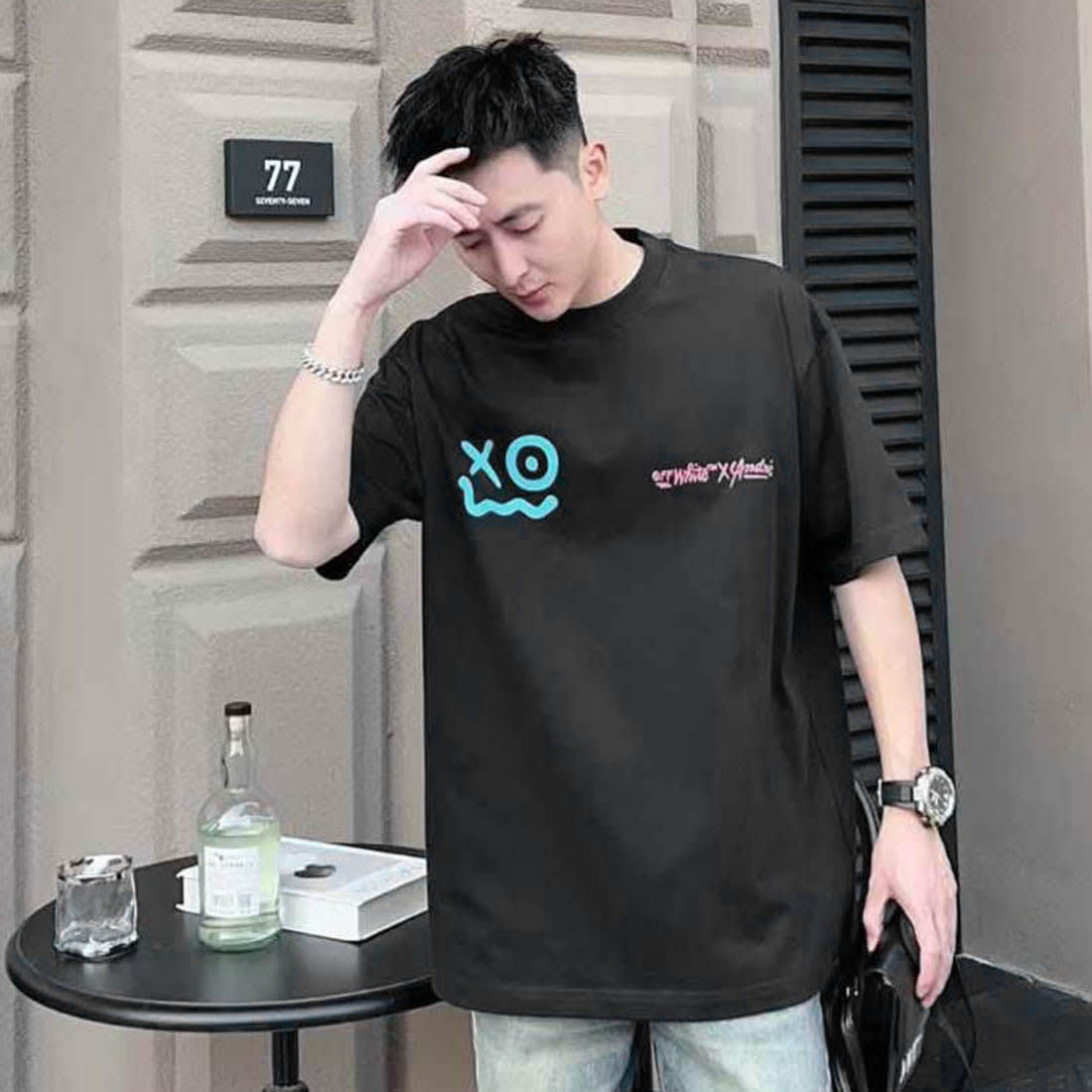 Off-White X Andre Saraiva Spray Arrow Slim Black Baggy T-Shirt-0