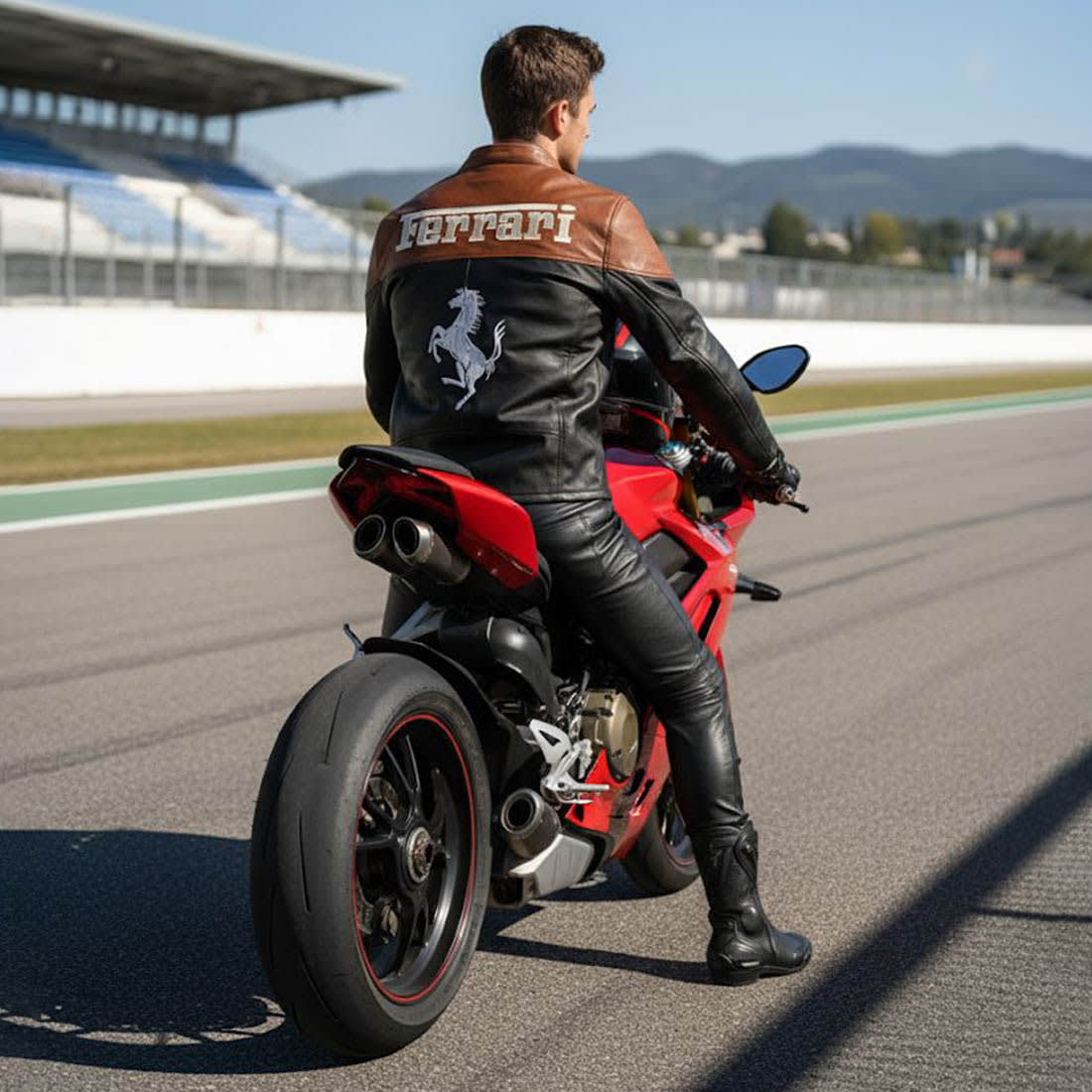 Ferrari F1 Racing Black & Brown Leather Jacket-5