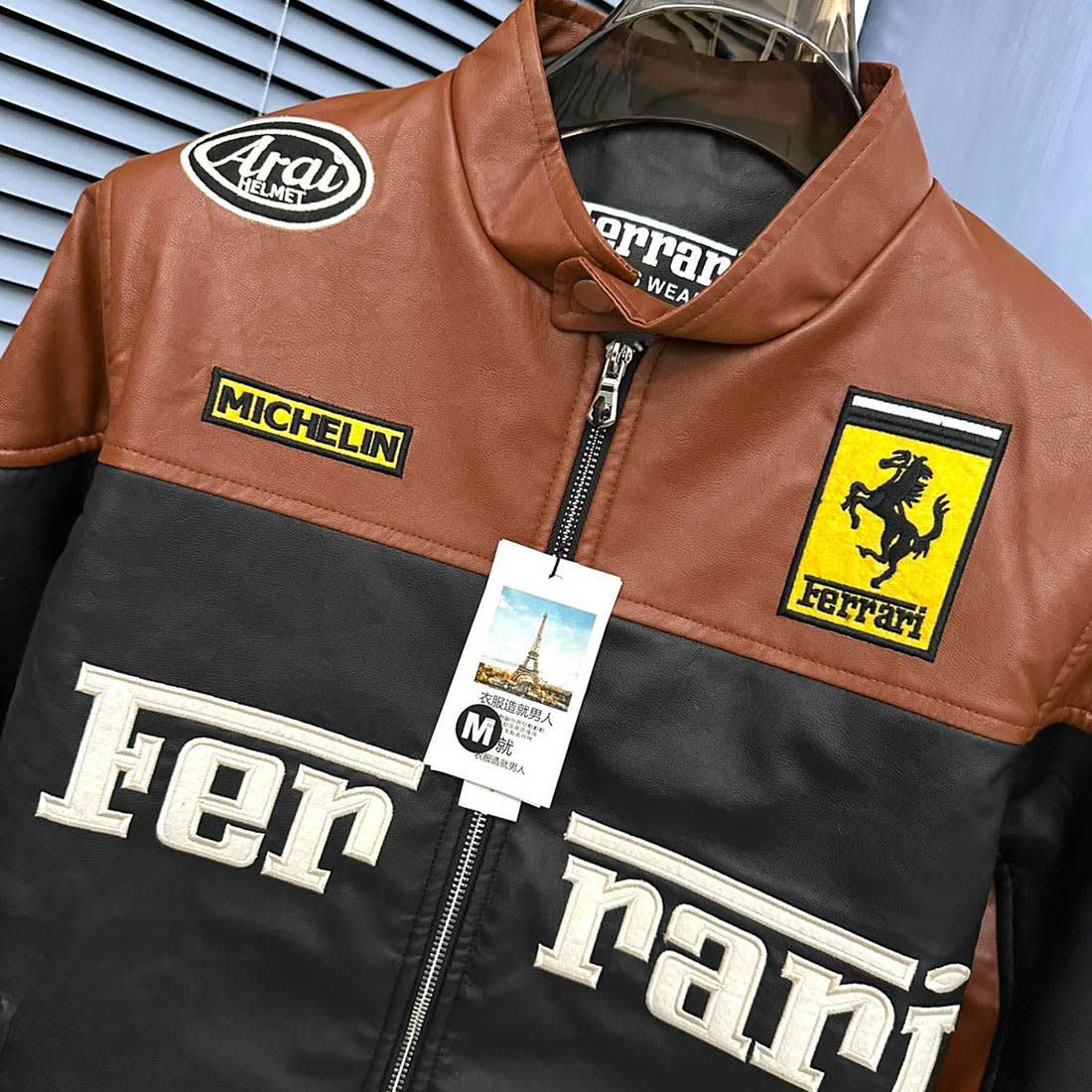 Ferrari F1 Racing Black & Brown Leather Jacket-3