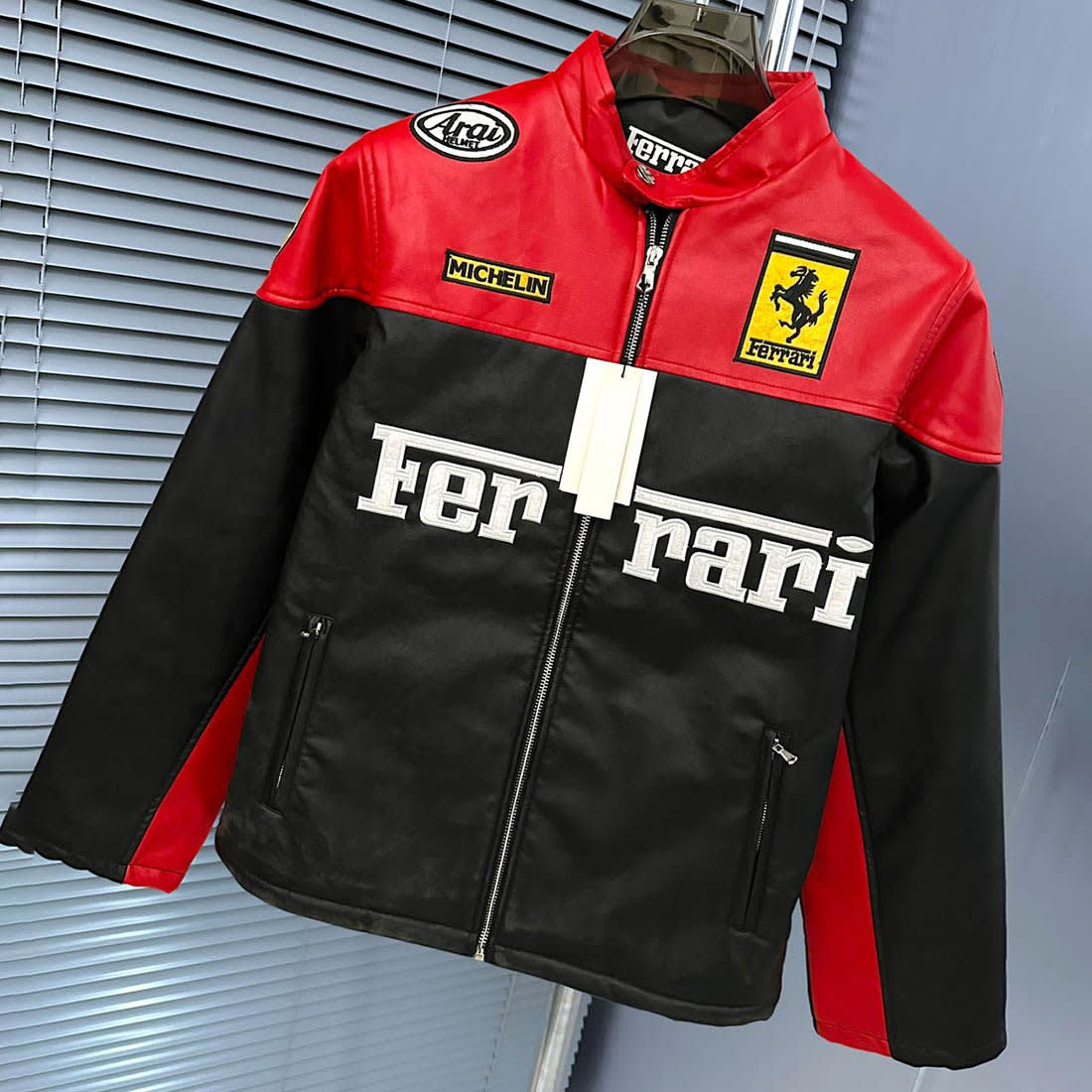Ferrari F1 Racing Black & Red Leather Jacket-1