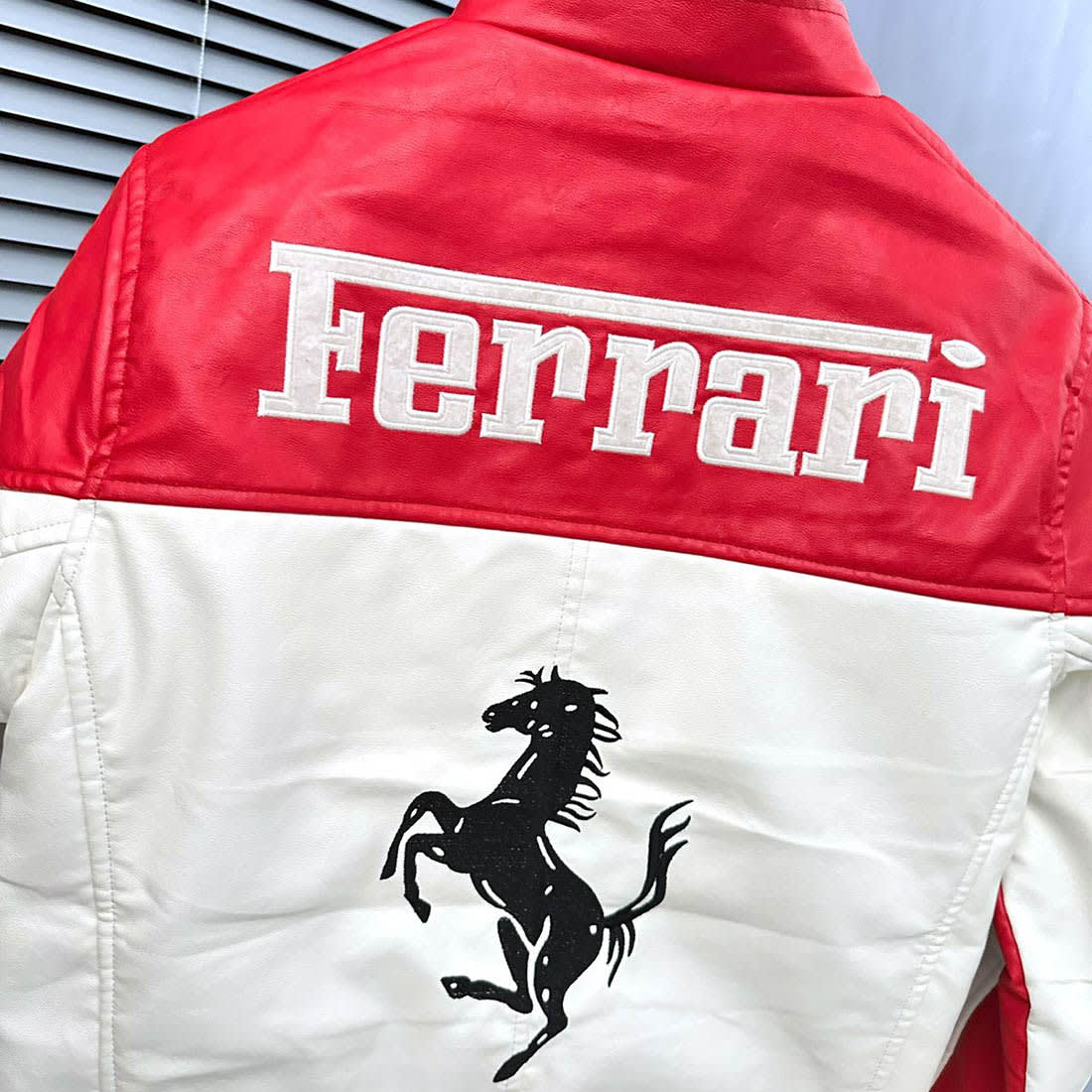 Ferrari F1 Racing White & Red Leather Jacket-4