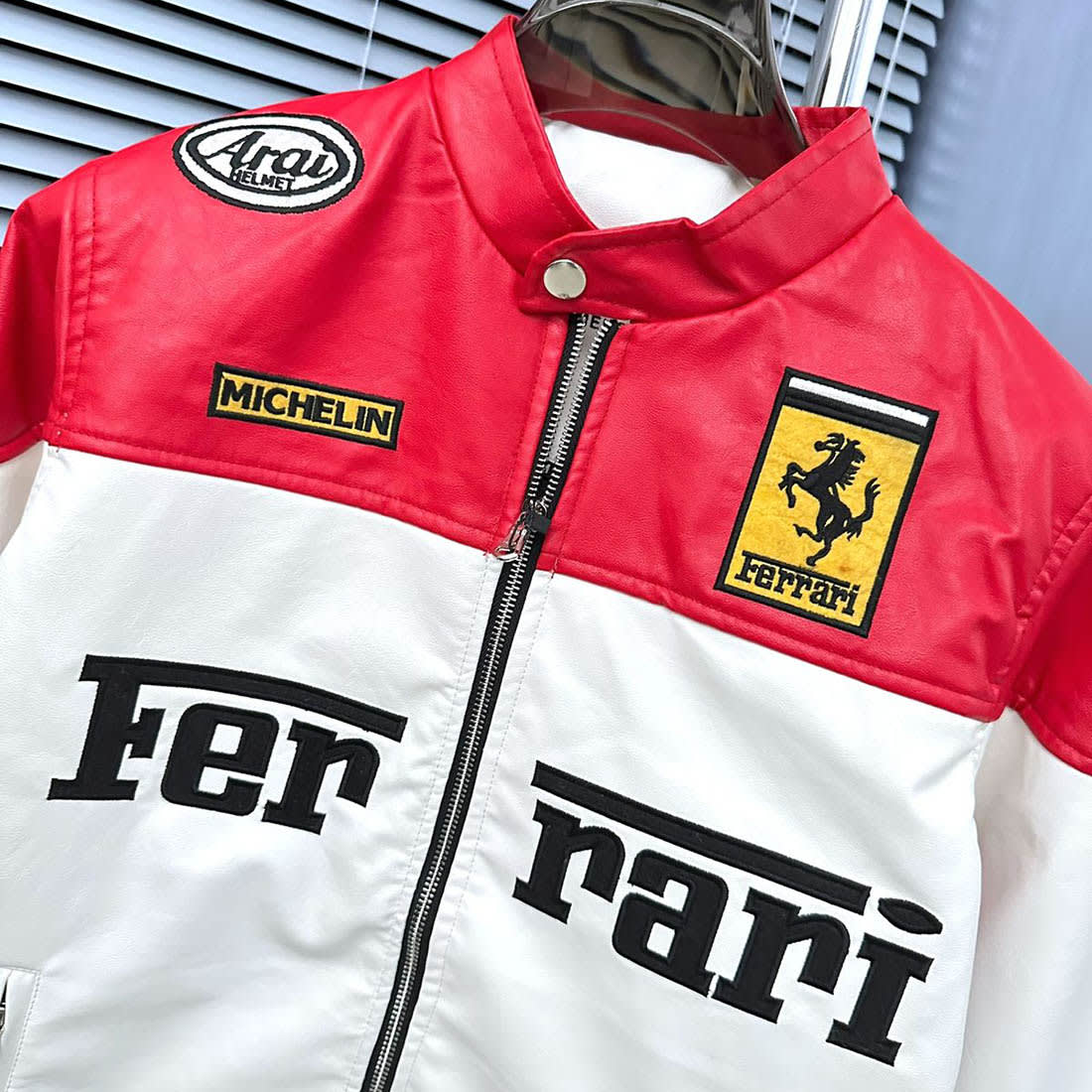 Ferrari F1 Racing White & Red Leather Jacket-3