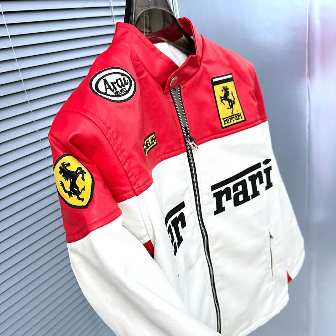 Ferrari F1 Racing White & Red Leather Jacket-5