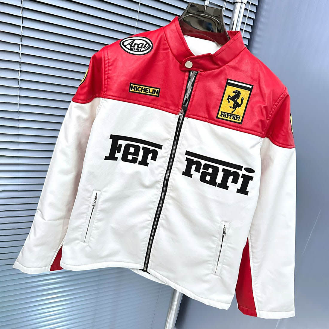 Ferrari F1 Racing White & Red Leather Jacket-1