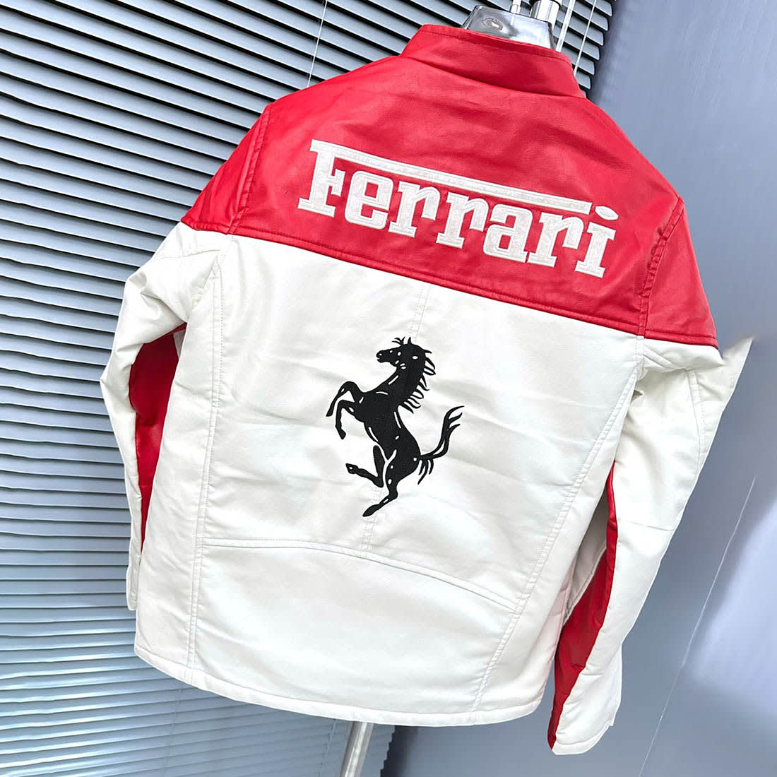 Ferrari F1 Racing White & Red Leather Jacket-2