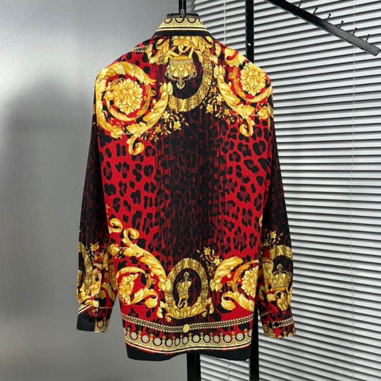 Versace Jeans Couture Wild Barocco Illusion Red Silk Shirt-6