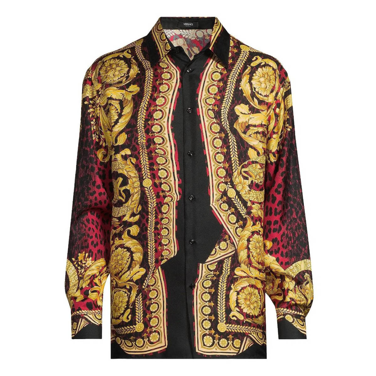 Versace Jeans Couture Wild Barocco Illusion Red Silk Shirt-0