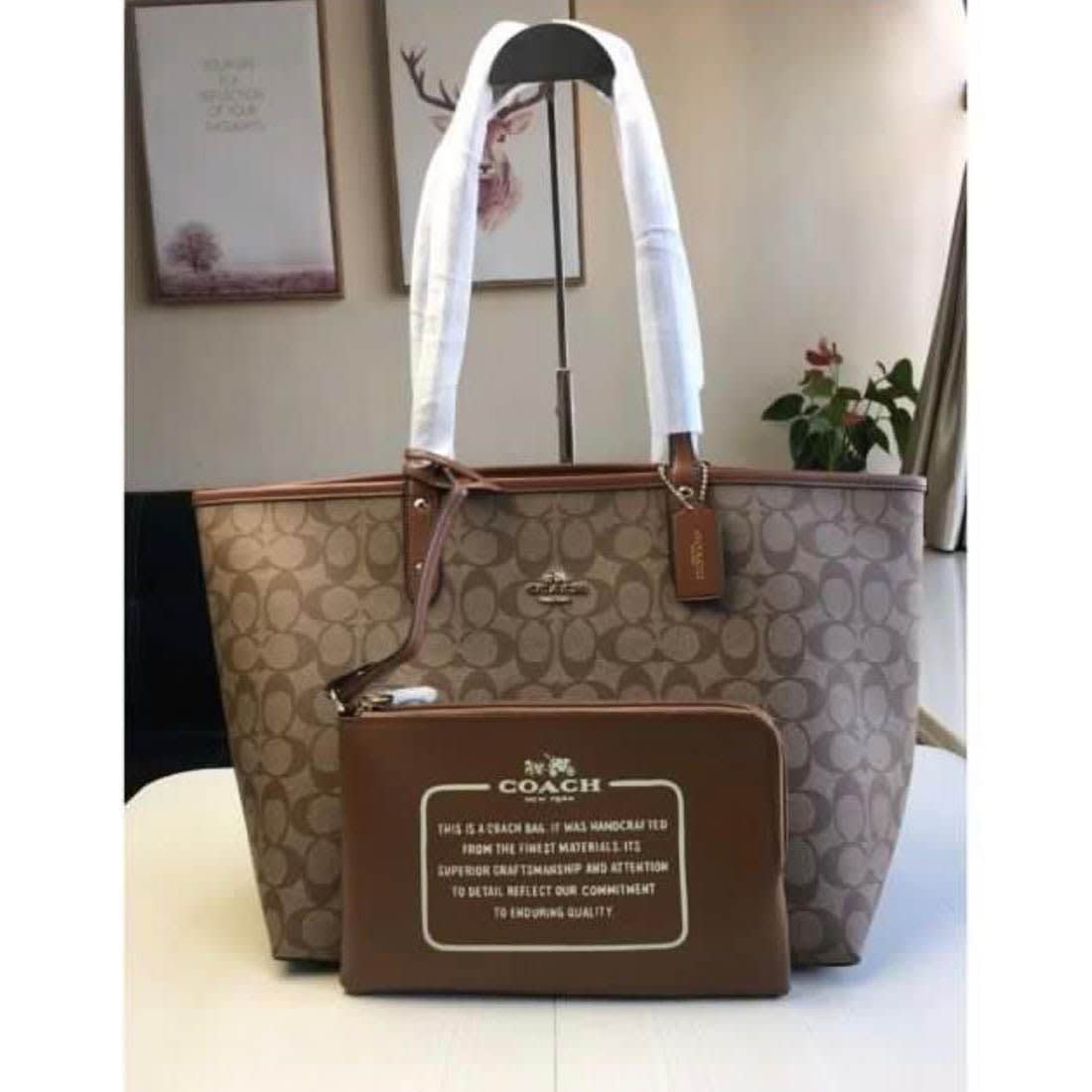 Coach City Pouch Beige Tote Bag-0