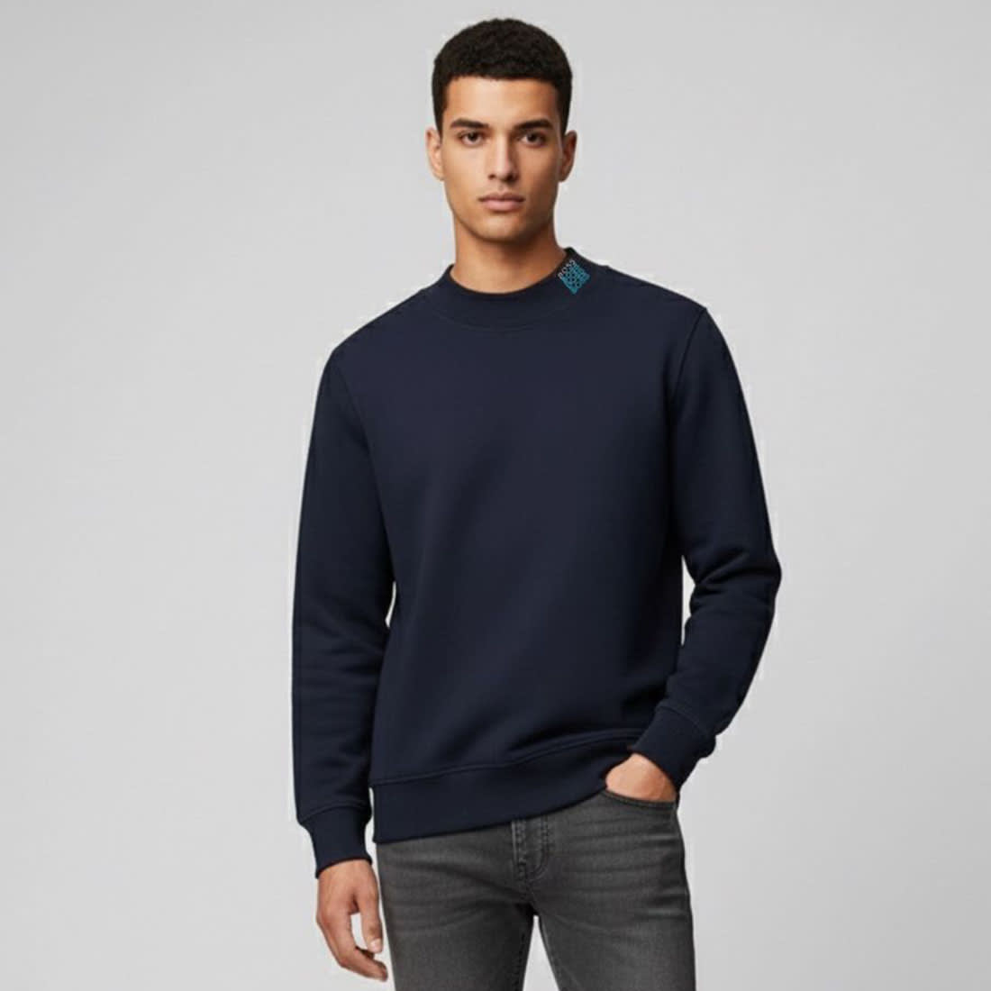 Boss Embroidery Blue Cotton Sweatshirt-0