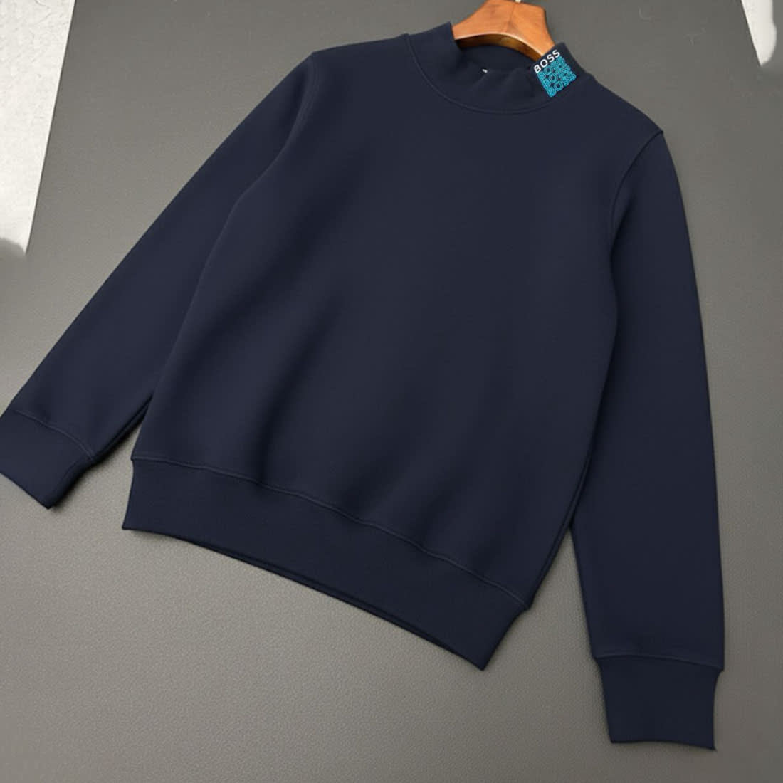 Boss Embroidery Blue Cotton Sweatshirt-1