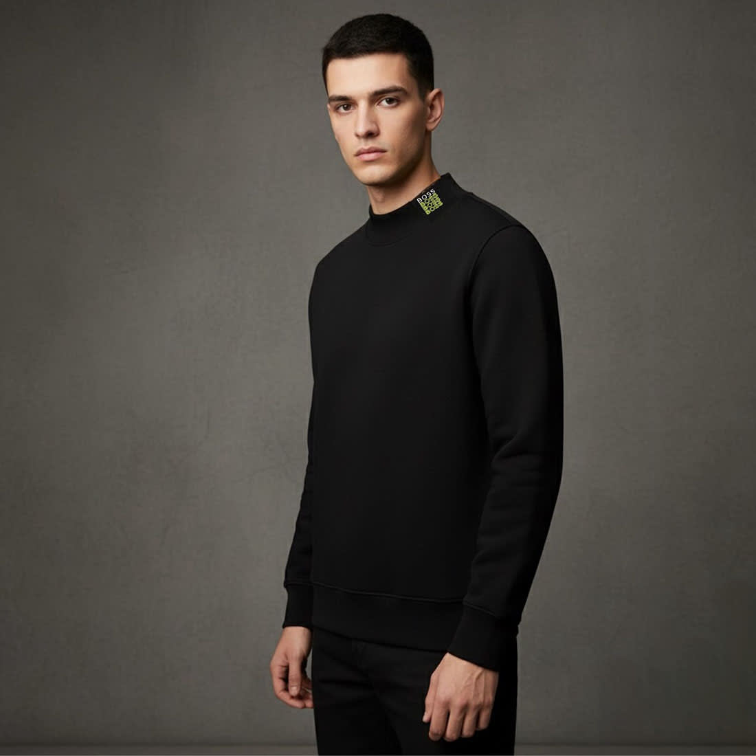 Boss Embroidery Green Cotton Sweatshirt-2