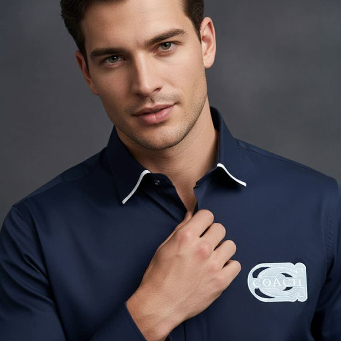 Coach Embroidered Blue Premium Cotton Shirt-0