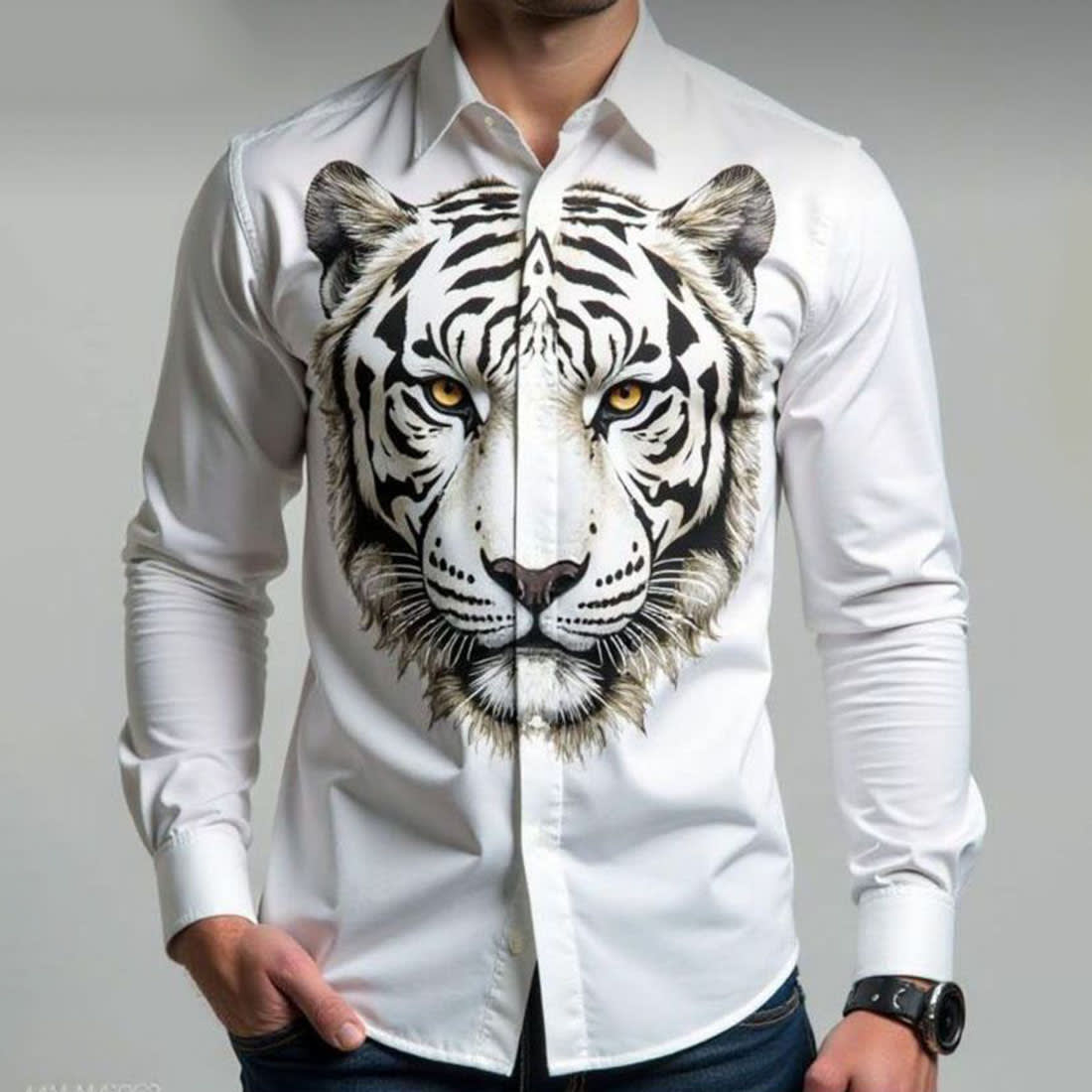 Gucci Tiger Print White Cotton Shirt-0