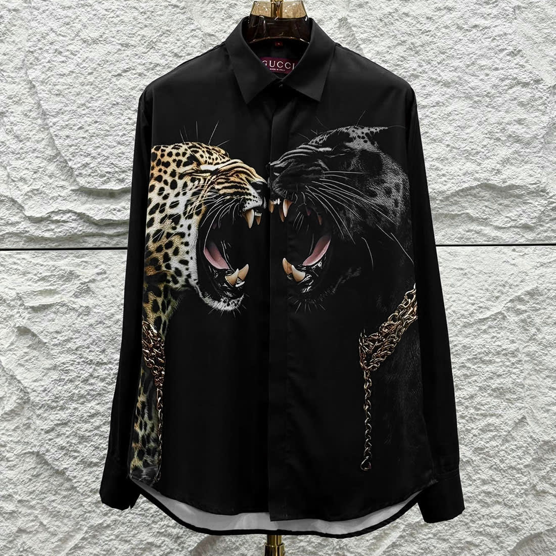 Gucci Leopard and Black Panther Black Cotton Shirt-2