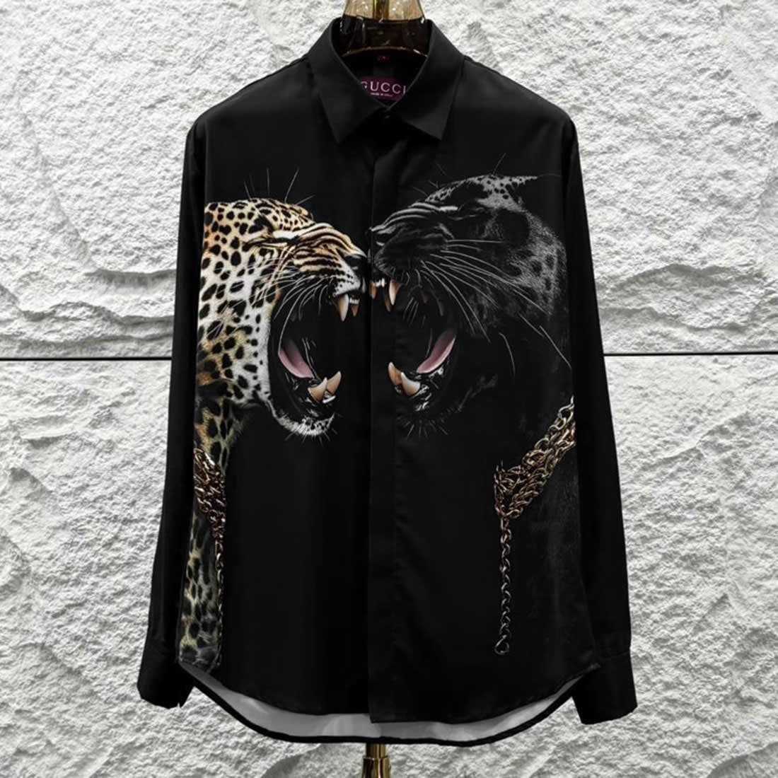 Gucci Leopard and Black Panther Black Cotton Shirt-1
