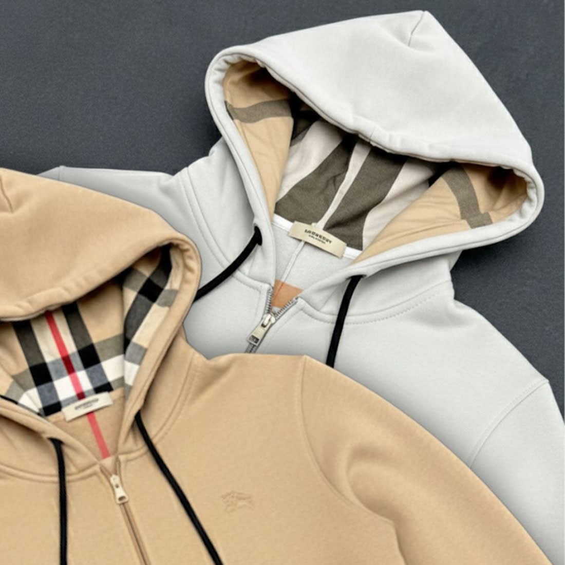 Burberry 'Hove' Check Hood Embroidery Logo Zip Hoodie-3