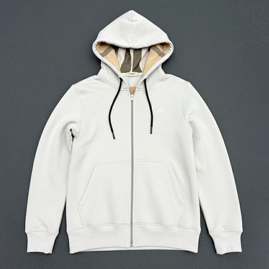 Burberry Hood Embroidery Logo White Zip Hoodie-4