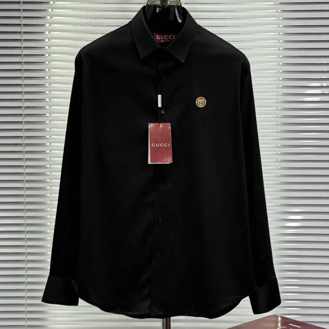 Gucci GG Embroidery Black Stretch Cotton Shirt-4