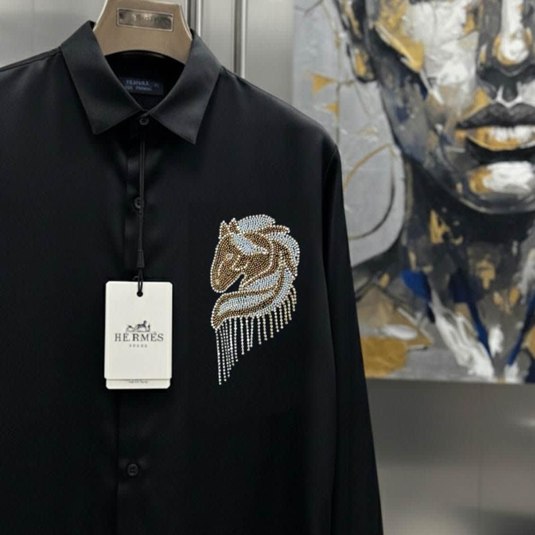 Hermès Embroidery Horse Logo Black Premium Shirt-1