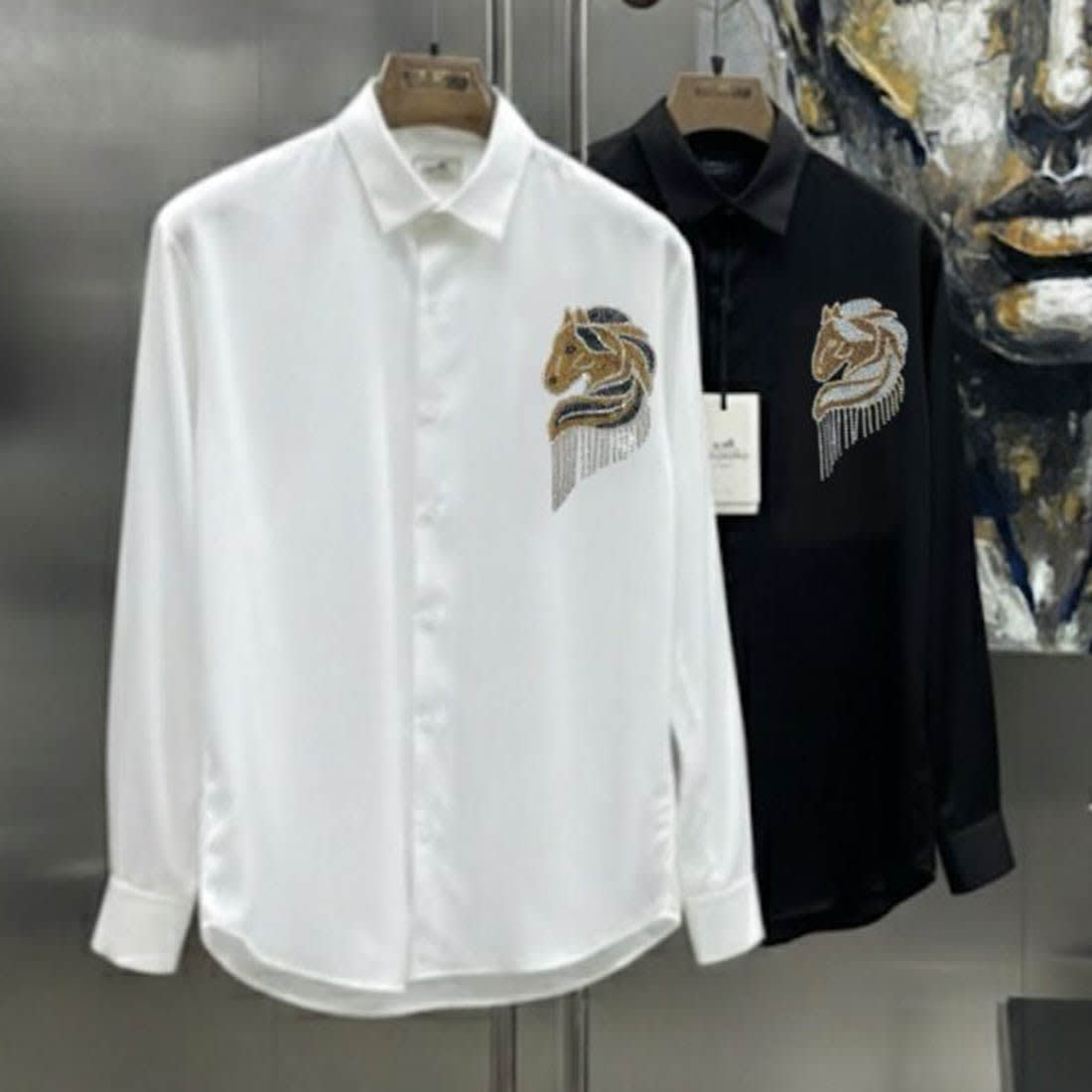 Hermès Embroidery Horse Logo Black Premium Shirt-3