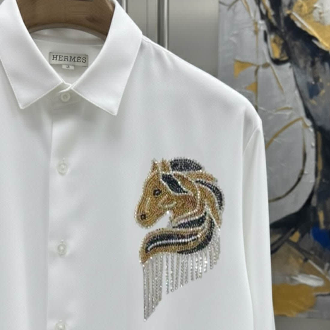Hermès Embroidery Horse Logo White Premium Shirt-1