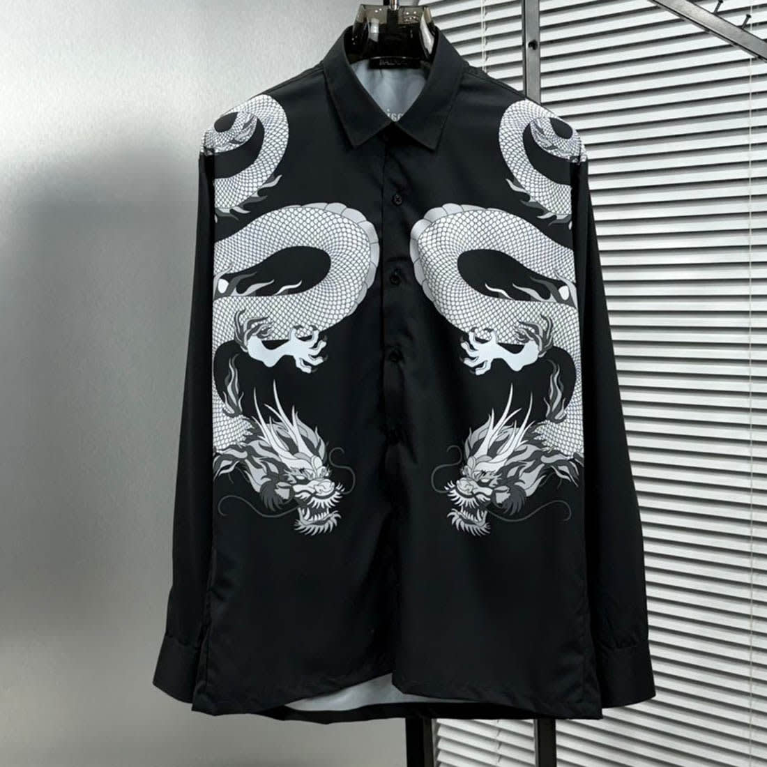 Balmain Paris Black Dragon Print Shirt-0