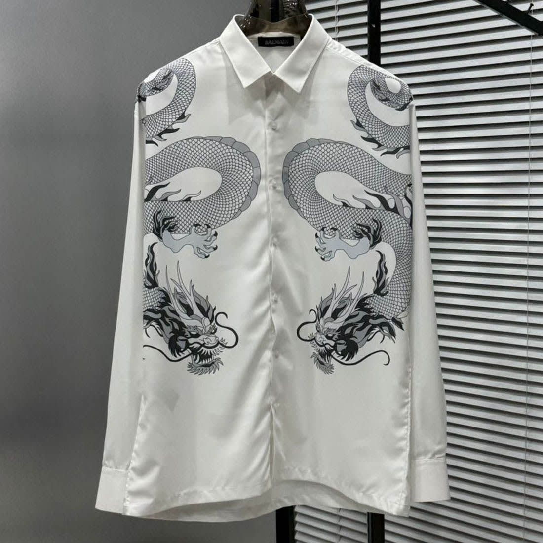 Balmain Paris White Dragon Print Shirt-0