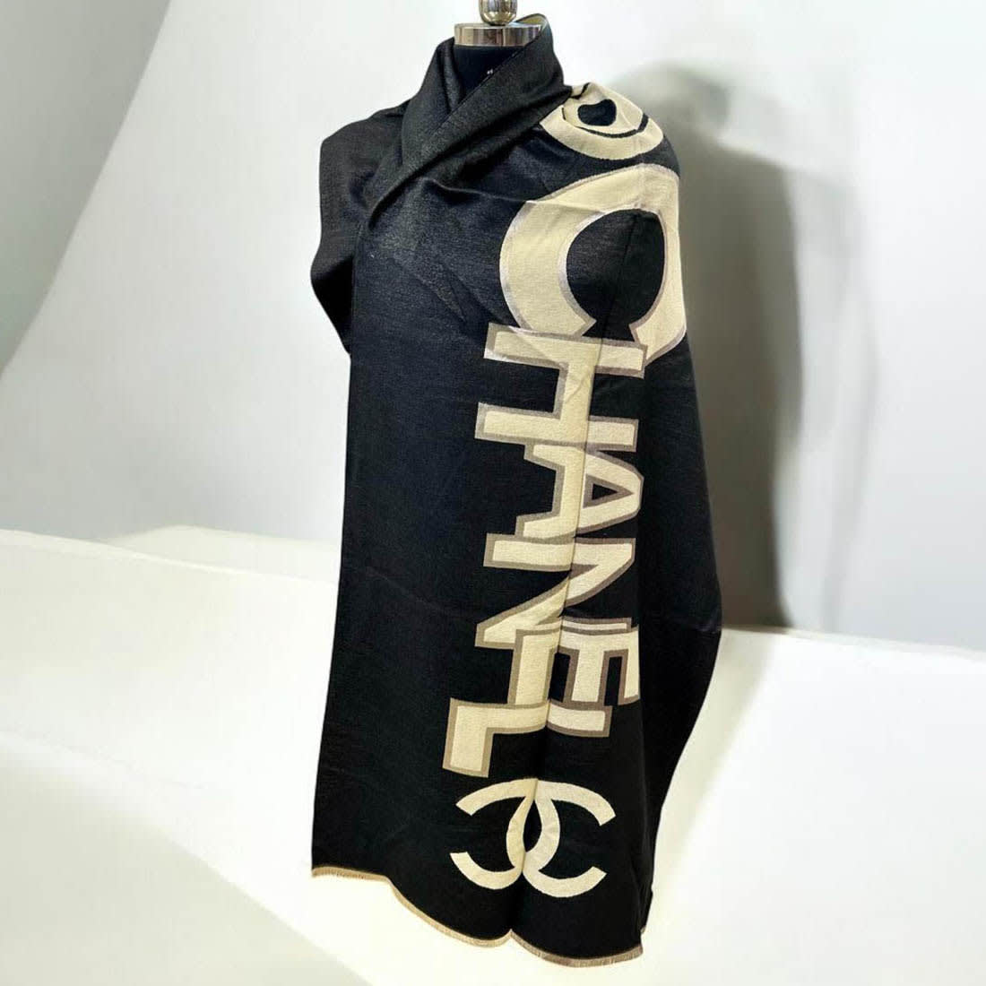 Chanel Designer Black Woolen Stole-1