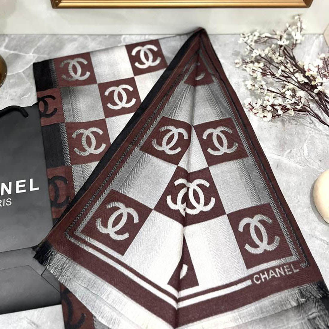 Chanel Designer Wine Woolen Stole-0