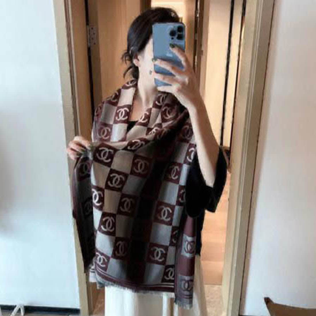 Chanel Designer Wine Woolen Stole-1