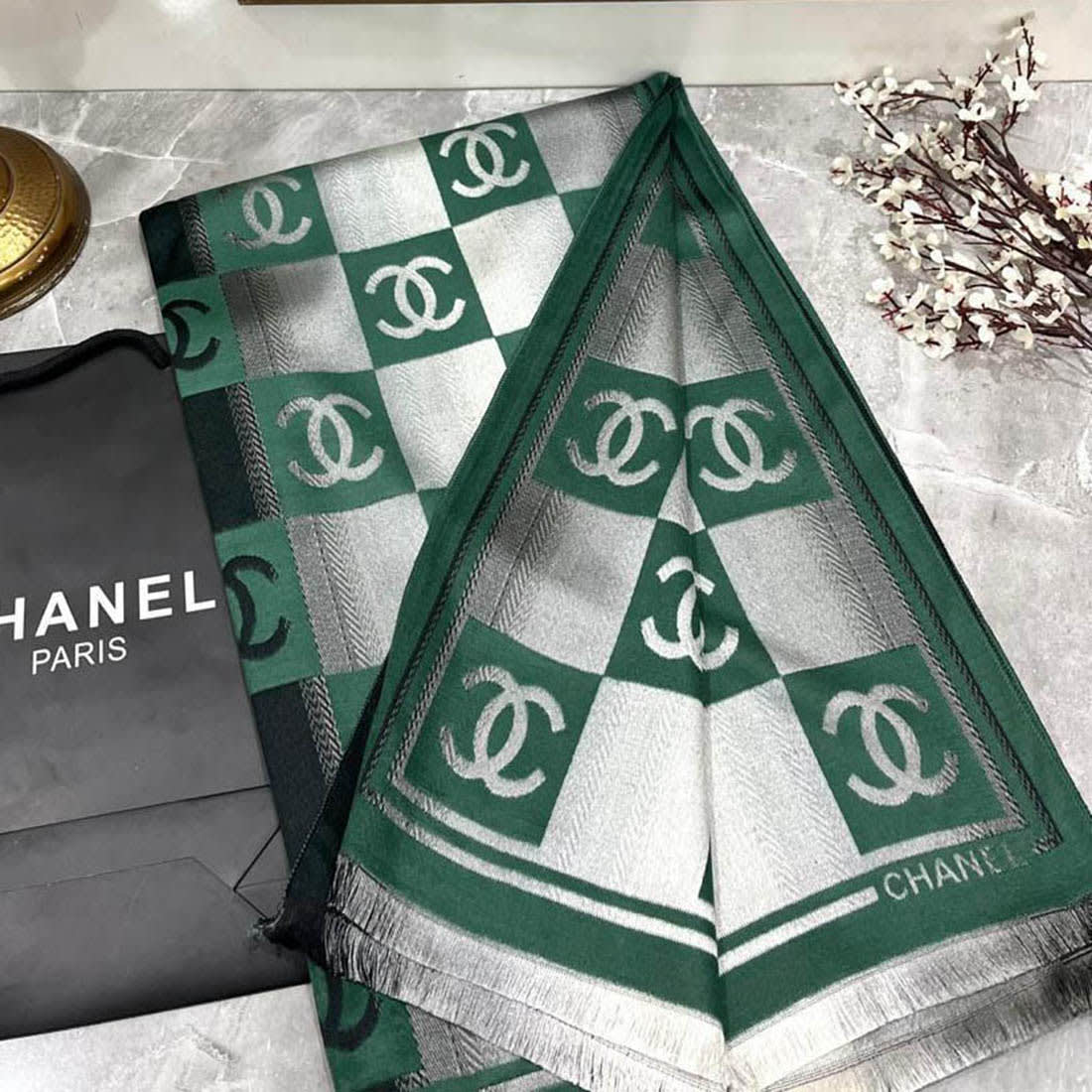 Chanel Designer Green Woolen Stole-0