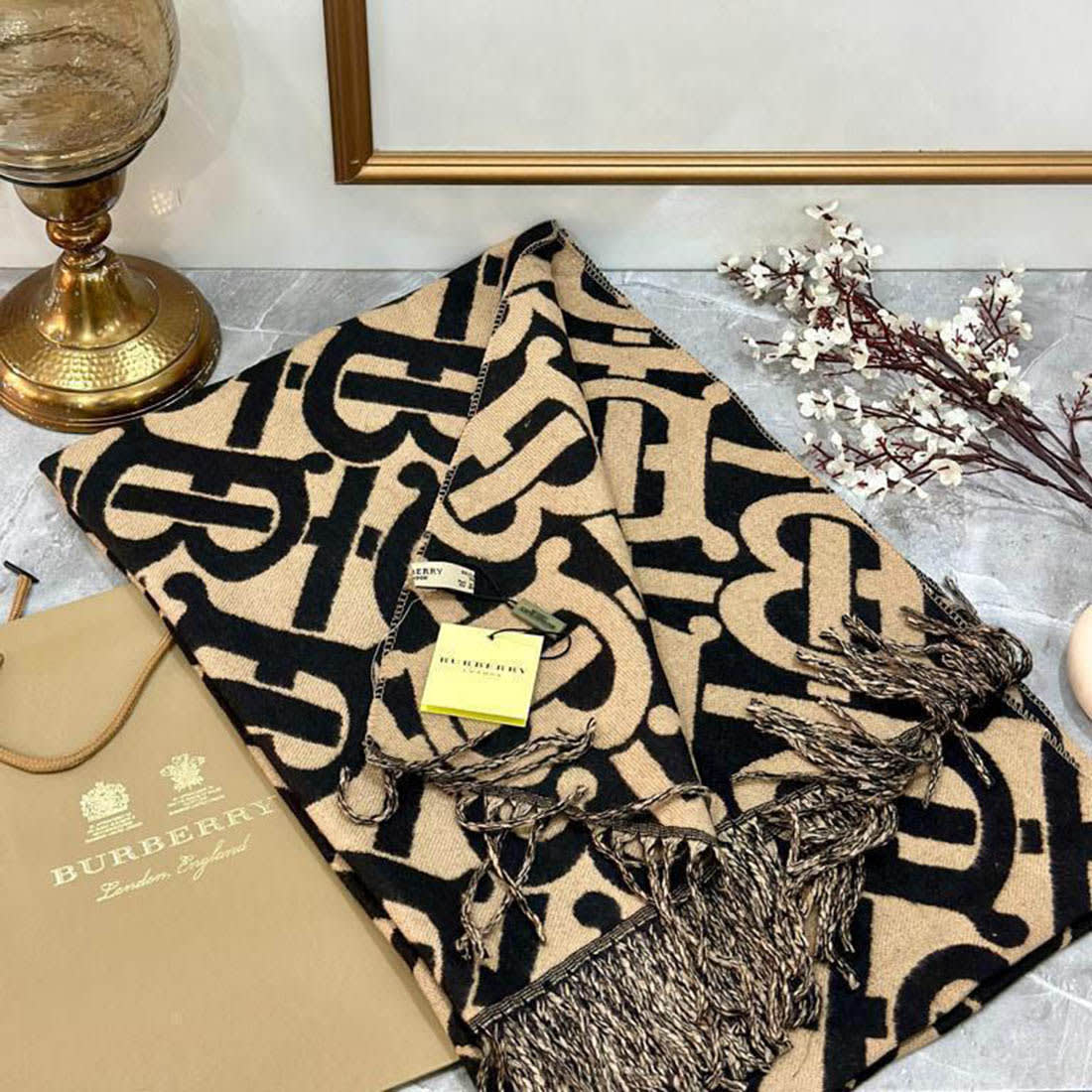 Burberry Designer Brown/black Silk Stole-1