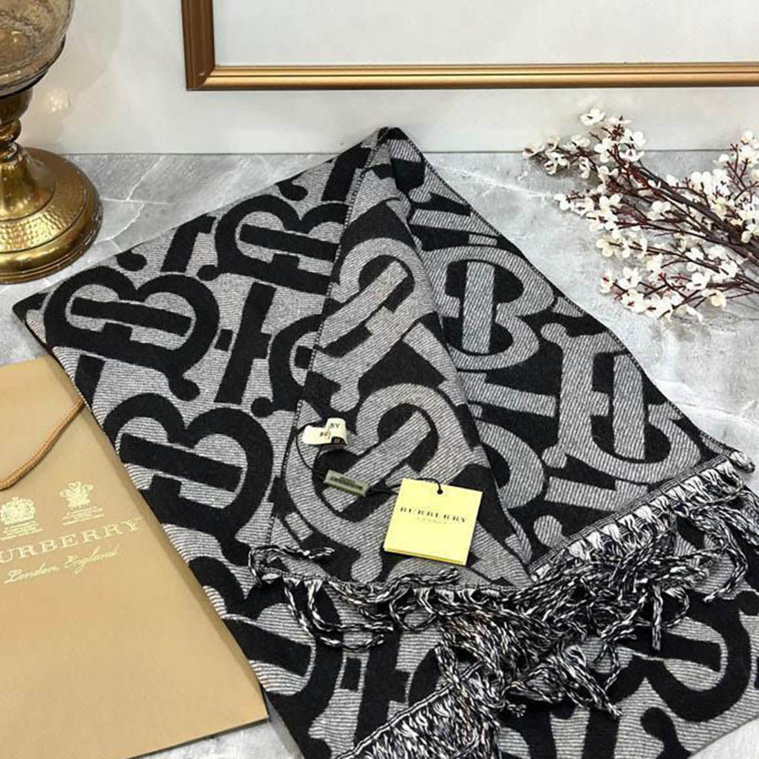 Burberry Designer Black Silk Stole-1