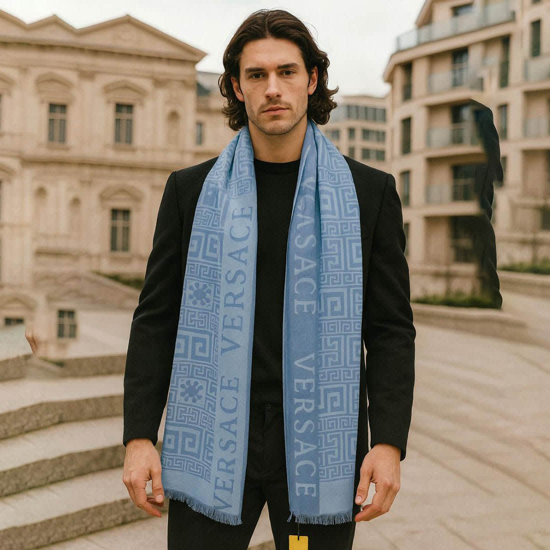 Versace Designer Blue Silk Stole-0
