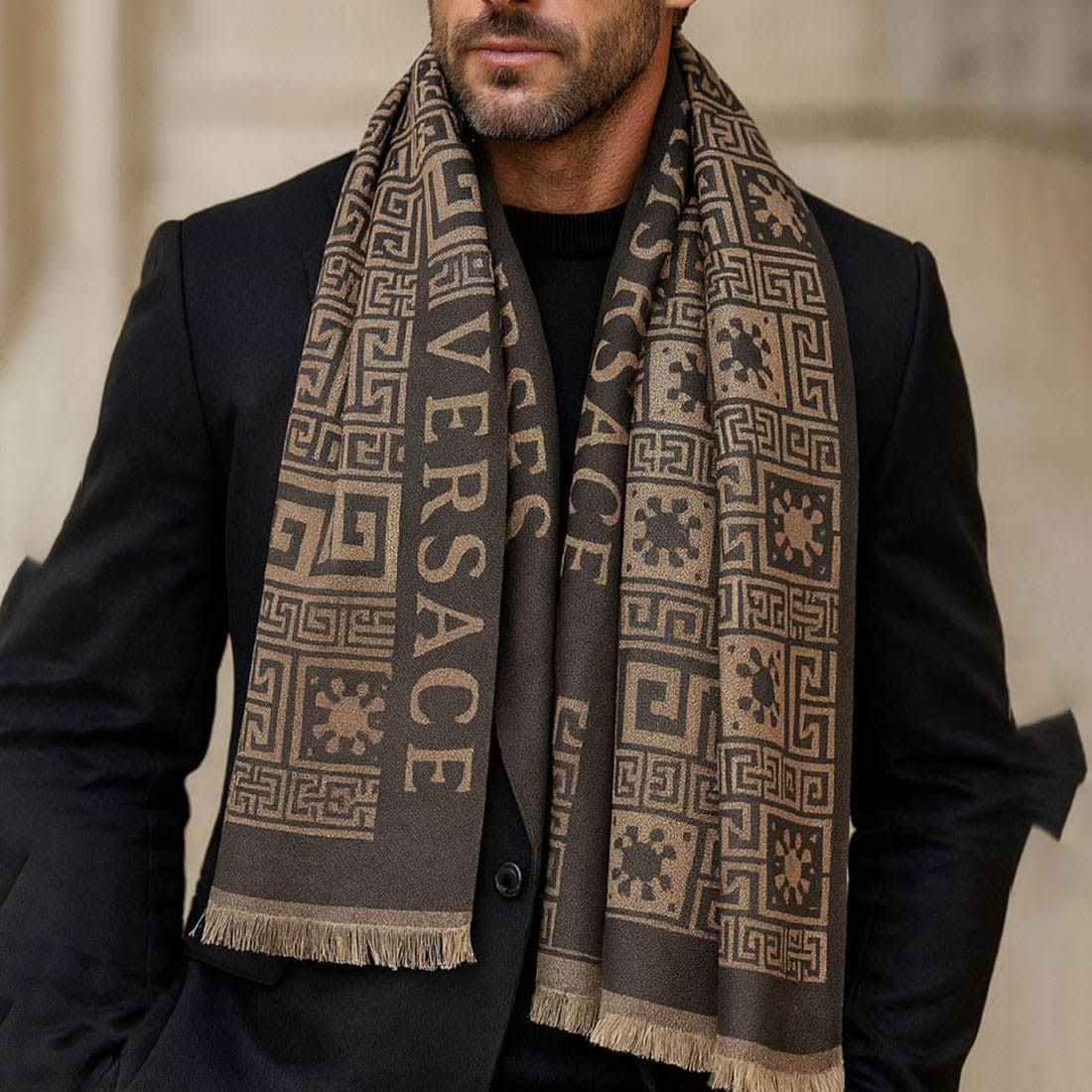 Versace Designer Dark Brown Silk Stole-0