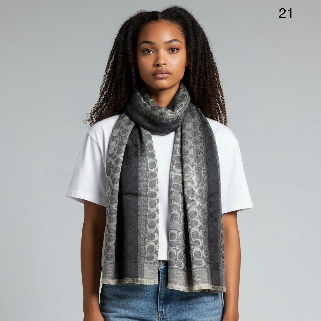 Coach Signature Grey C Border Woollen Stole-0