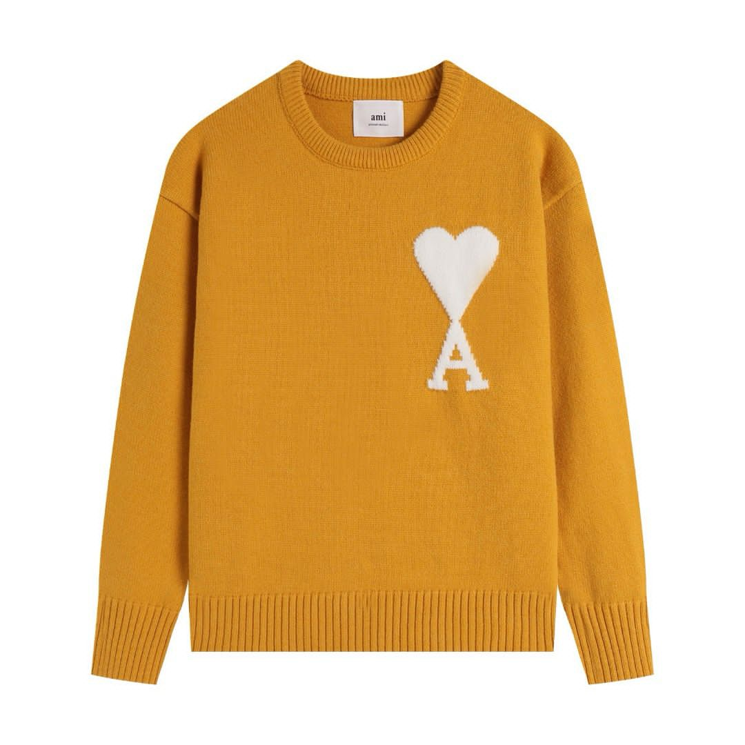Ami Paris Ami De Cœur Yellow Crewneck Pullover-0