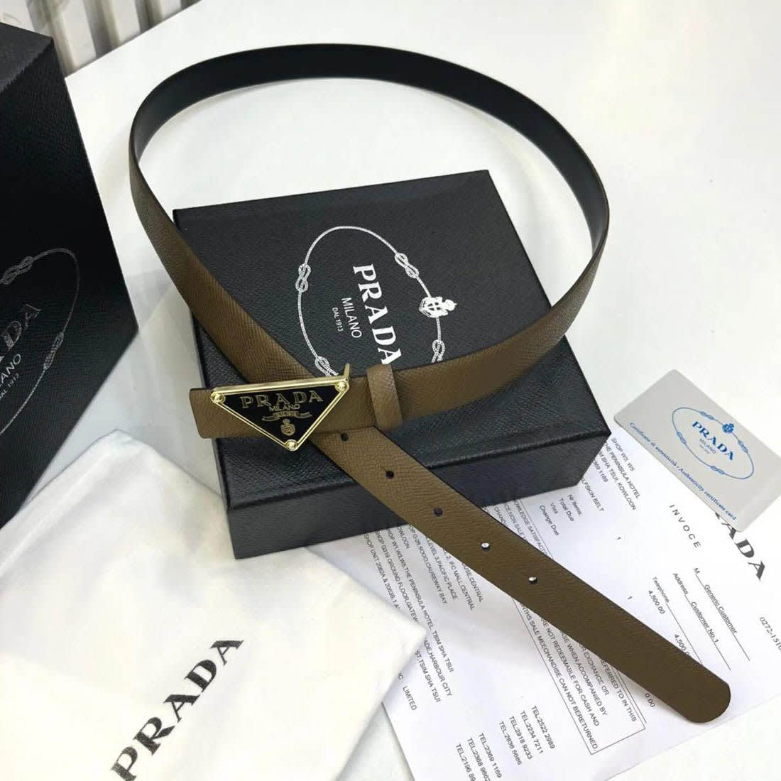 Prada Milano Beige Triangle Beige Belt-0