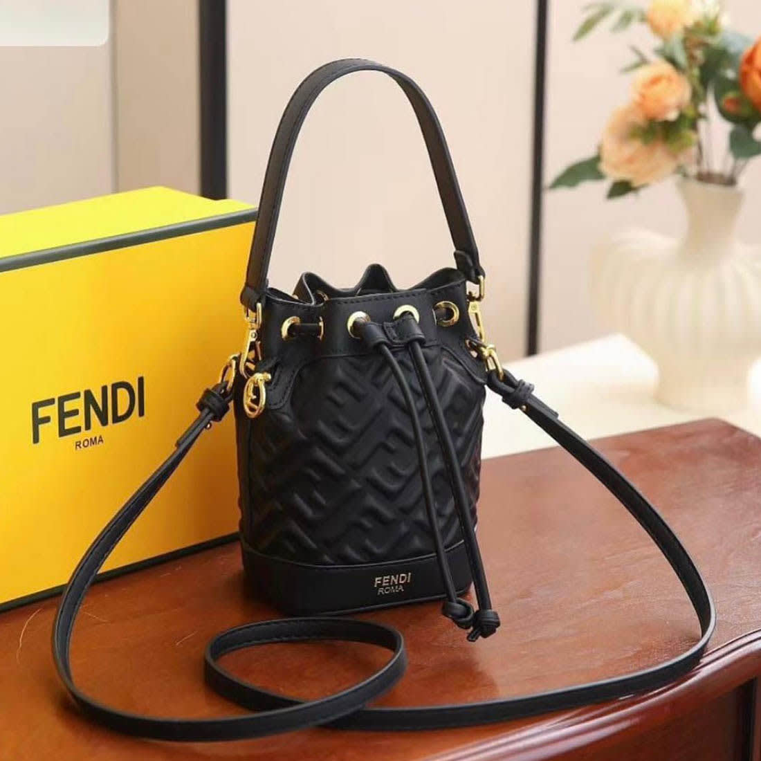 Fendi Zucca Small Black Bucket Bag-0