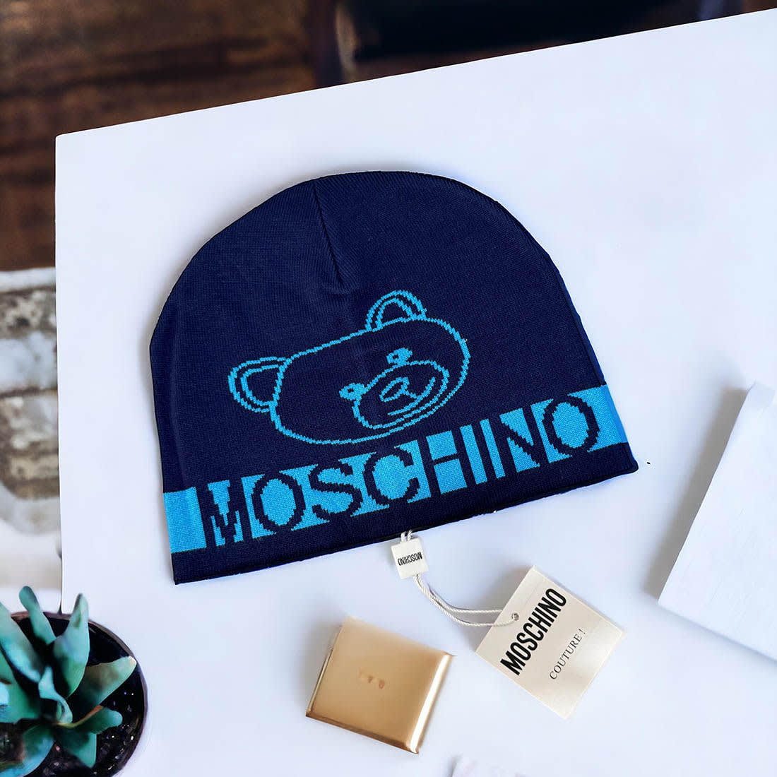 Moschino Blue Cashmere Beanie-0