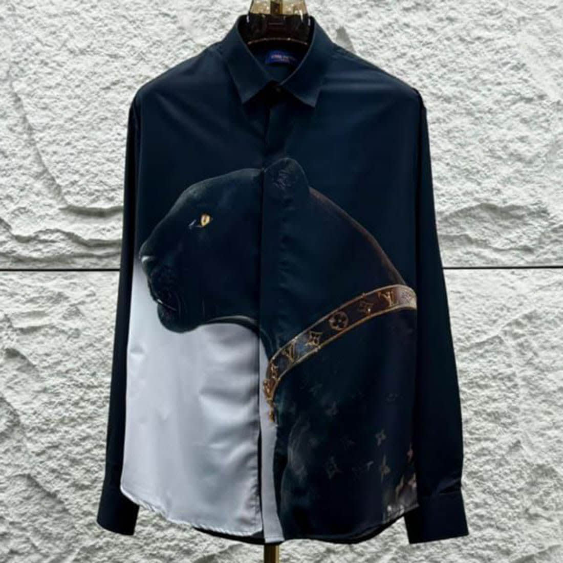 Louis Vuitton Monogram Navy blue Panther Print Premium Cotton Shirt-0