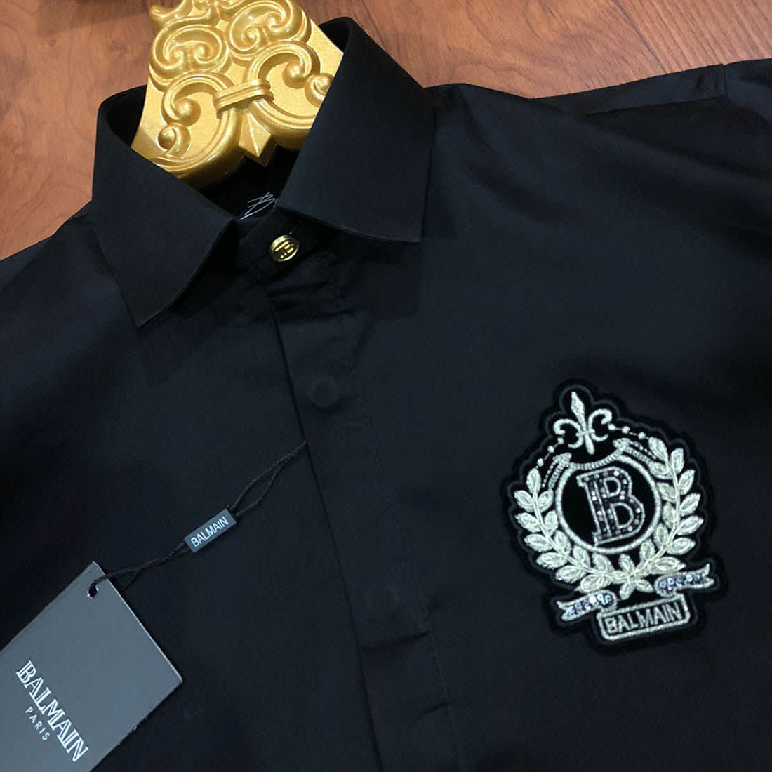 Balmain Embroidered Black Premium Cotton Shirt-1