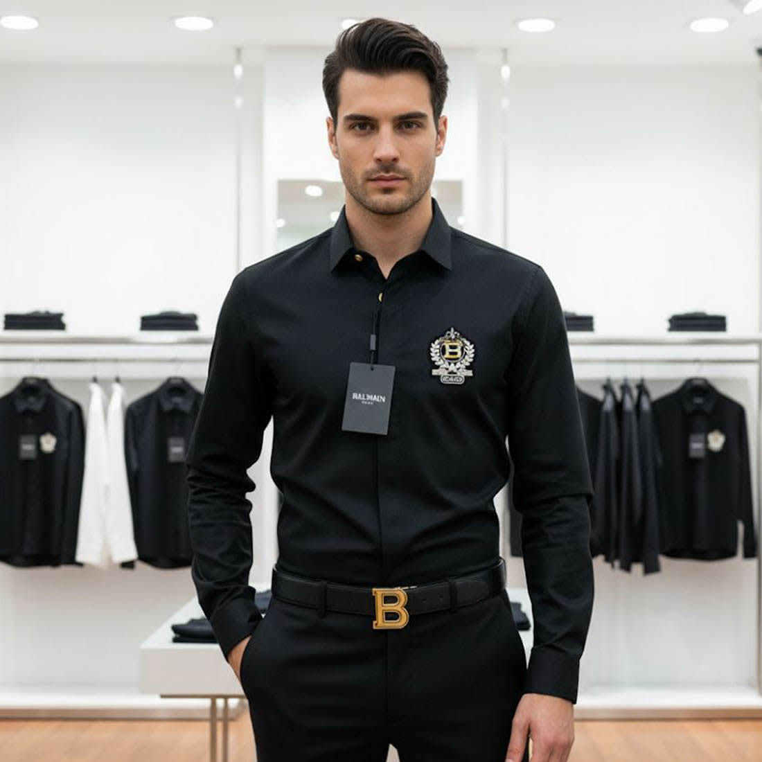 Balmain Embroidered Black Premium Cotton Shirt-0